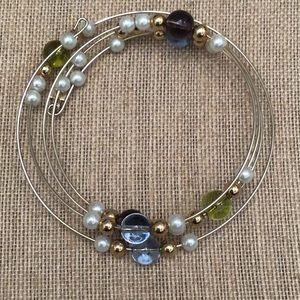 Lennox Expandable Bangle Bracelet Gold/ Silver Tone Faux Pearl Multi-color Beads
